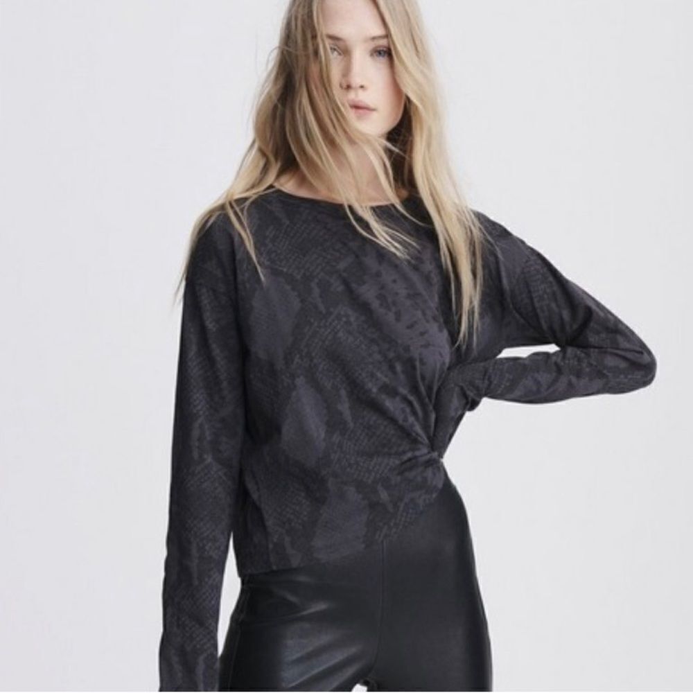 Rag & Bone Snake Print Long Sleeve Cropped Shirt C24‎